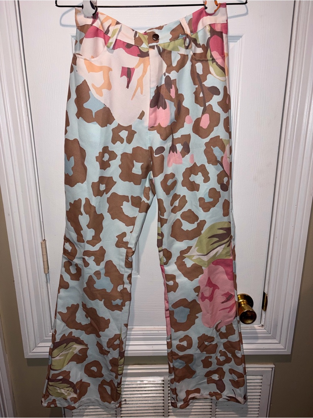 High-Rise Pastel Animal Print Wide-Leg Pants